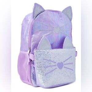 Girls 17" Laptop Backpack with Lunch Bag, 2-Piece Set, Purple Kitty